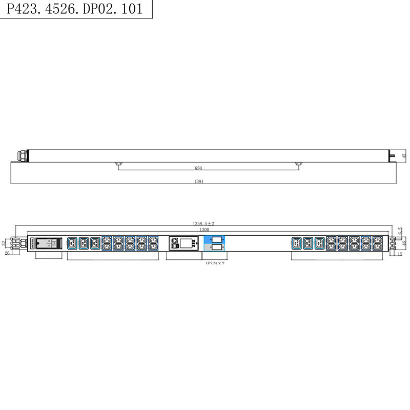 TCP/IP intelligens rack PDU 26 kimenetek IEC C13 /C19 1,5U folyadék mágneses megszakító függőleges