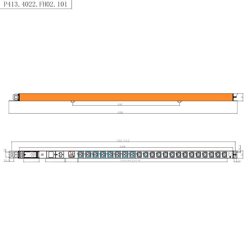 22 Kimenetek IEC C13 IEC C19 1,5U túlfeszültség-védelmi PDU Függőleges telepítés Üzem közben cserélhető RS485 mérővel felszerelt Rack PDU