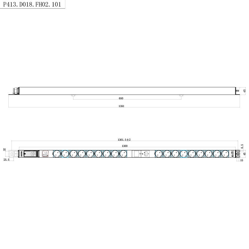 18 Outlets Németország 1U túlfeszültség elleni védelem üzem közben cserélhető RS485 mérhető rack PDU